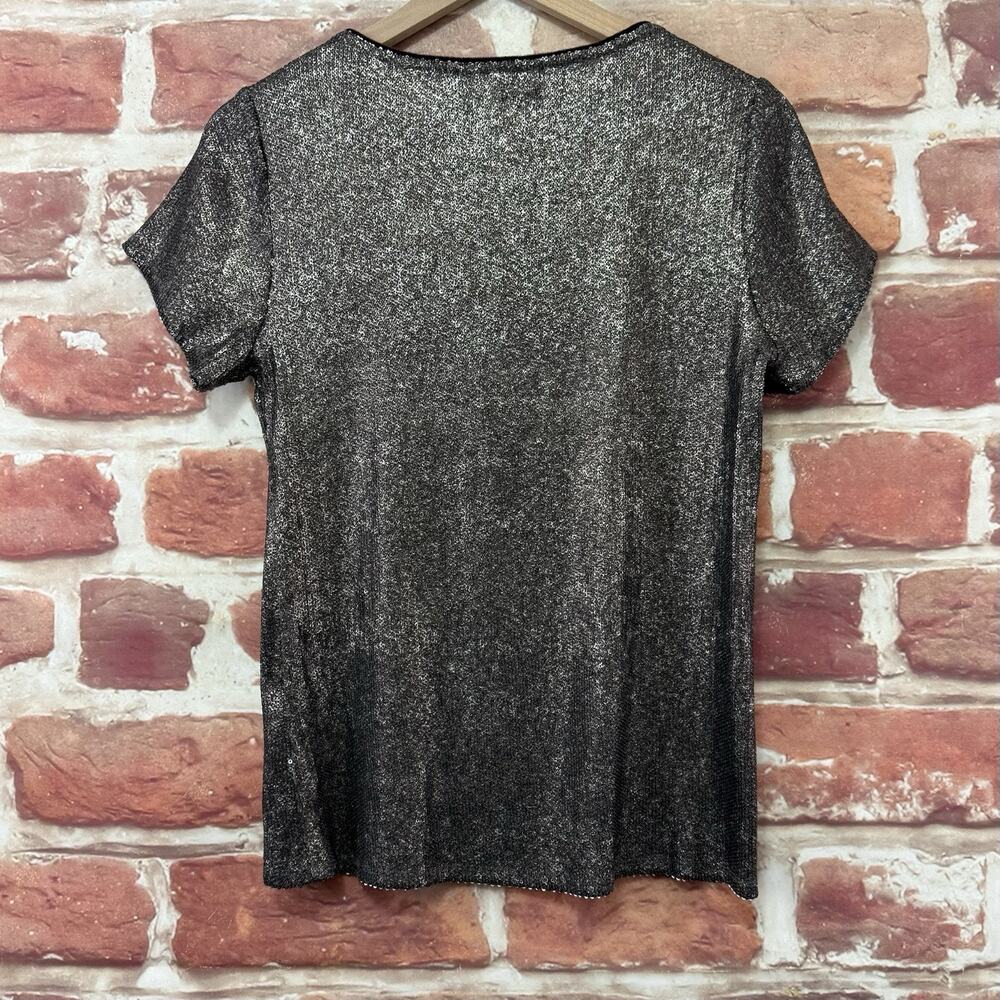 Coldwater Creek Top Shirt Women's Small Dark Gold Brown Sequin Stretchy Popover - Picture 4 of 8